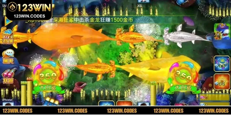 Giao diện sảnh Bắn Cá 123WIN với hiệu ứng đại dương sống động