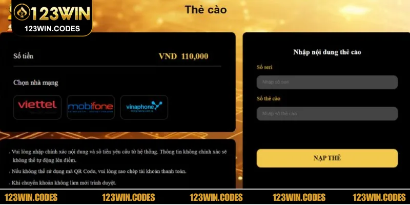 Nạp bằng thẻ cào đơn giản, không cần liên kết ngân hàng